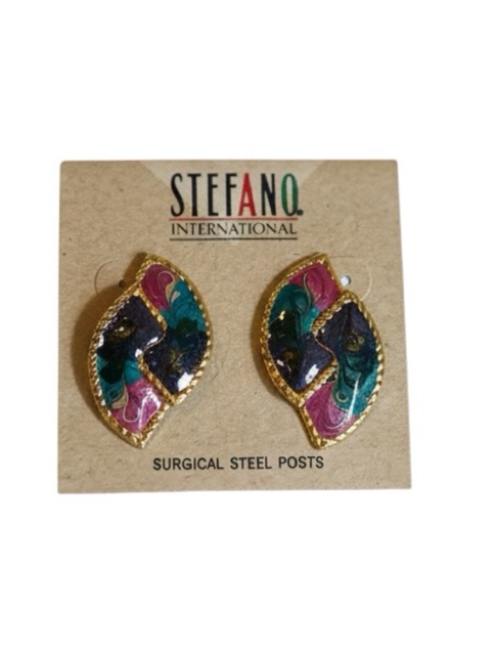 Vintage Stefano International Enamel Cloisonne Post Earrings - New!